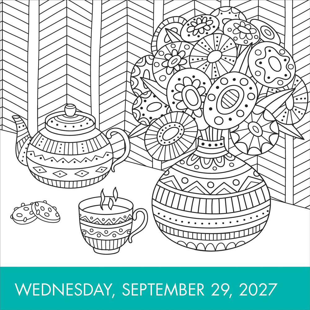 Calendar page featuring line art design.