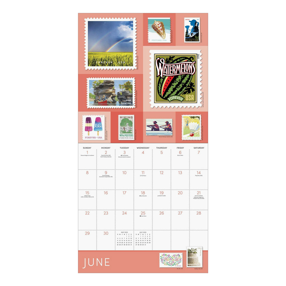 Interior of wall calendar with artwork and June month grid