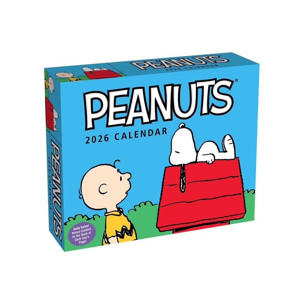 Front cover of the packaging for Peanuts Day-to-day 2026 Calendar.