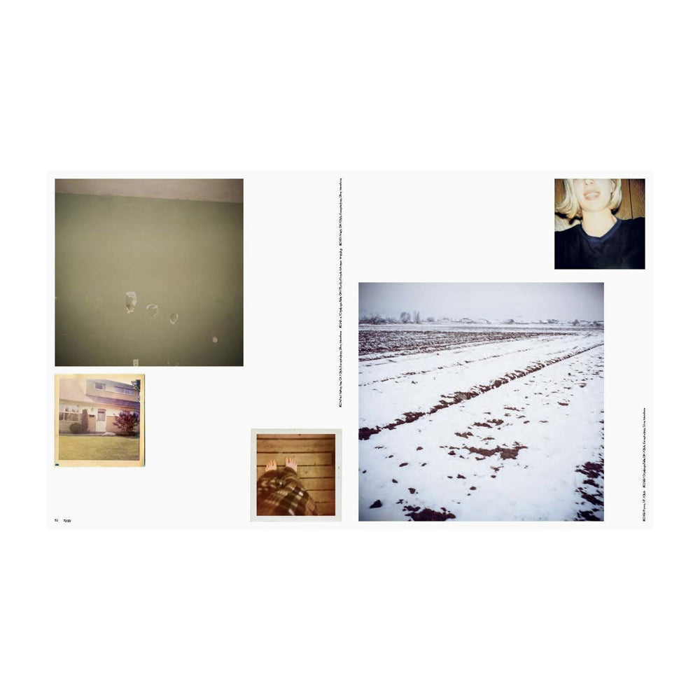 Interior pages featuring five photographs: damaged wall, modern house, indoor scene with a person barefoot,  snowy landscape, and a person smiling.