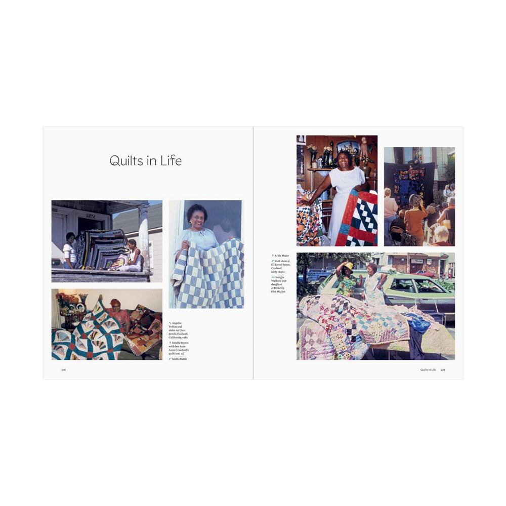 Interior pages featuring images of people displaying quilts with text 'Quilts in Life'.