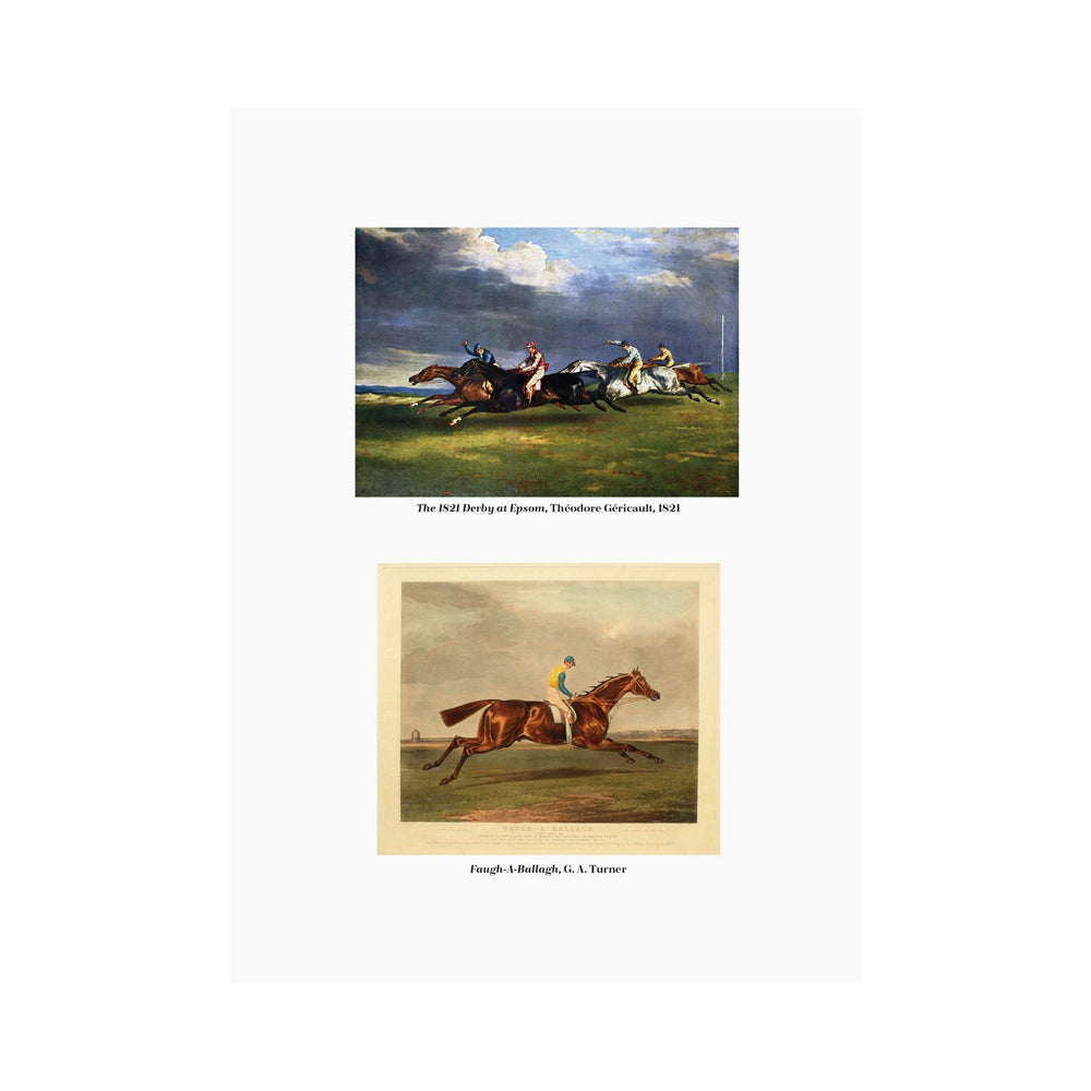 interior page featuring two vintage horse racing prints.