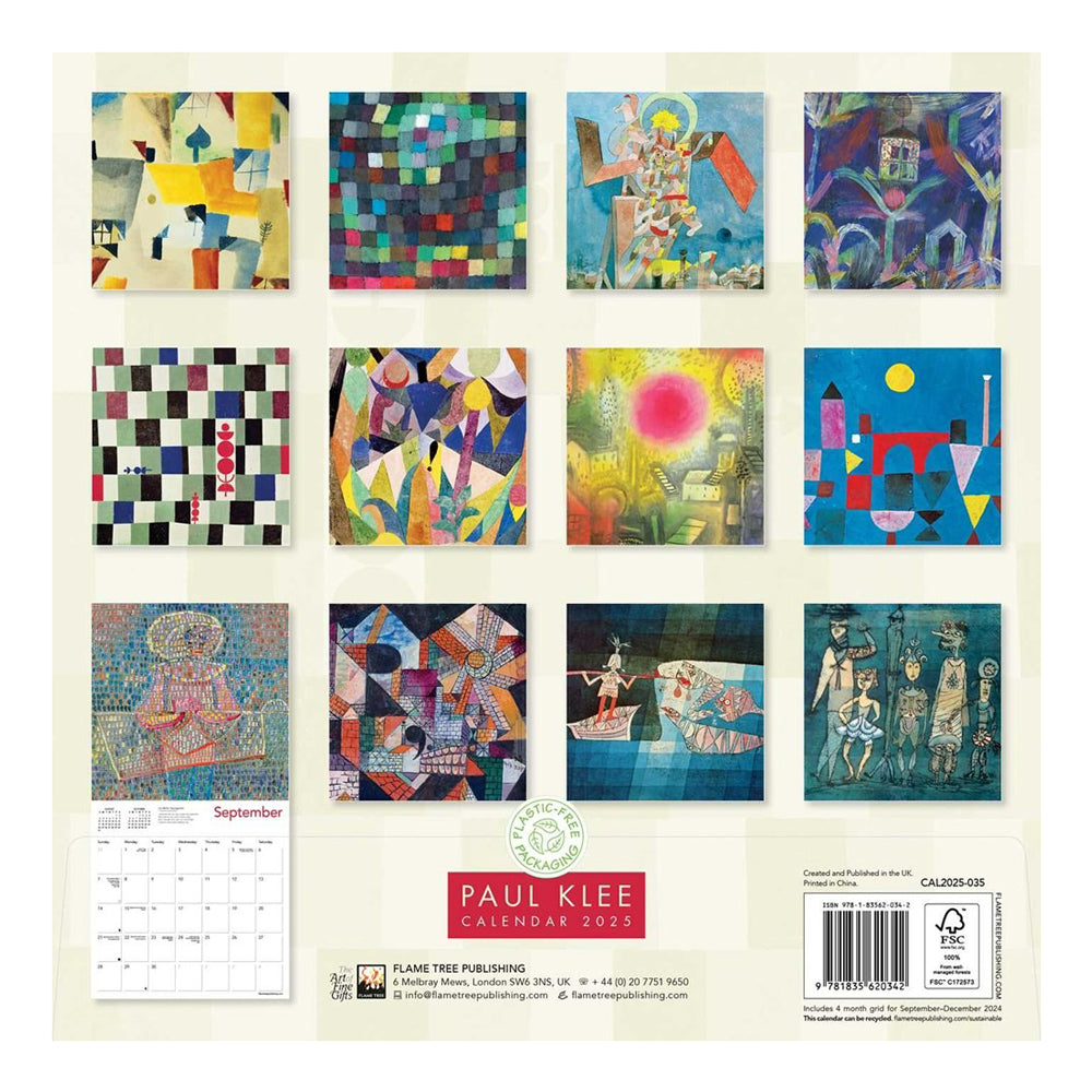 Back of wall calendar with different artwork for each month.