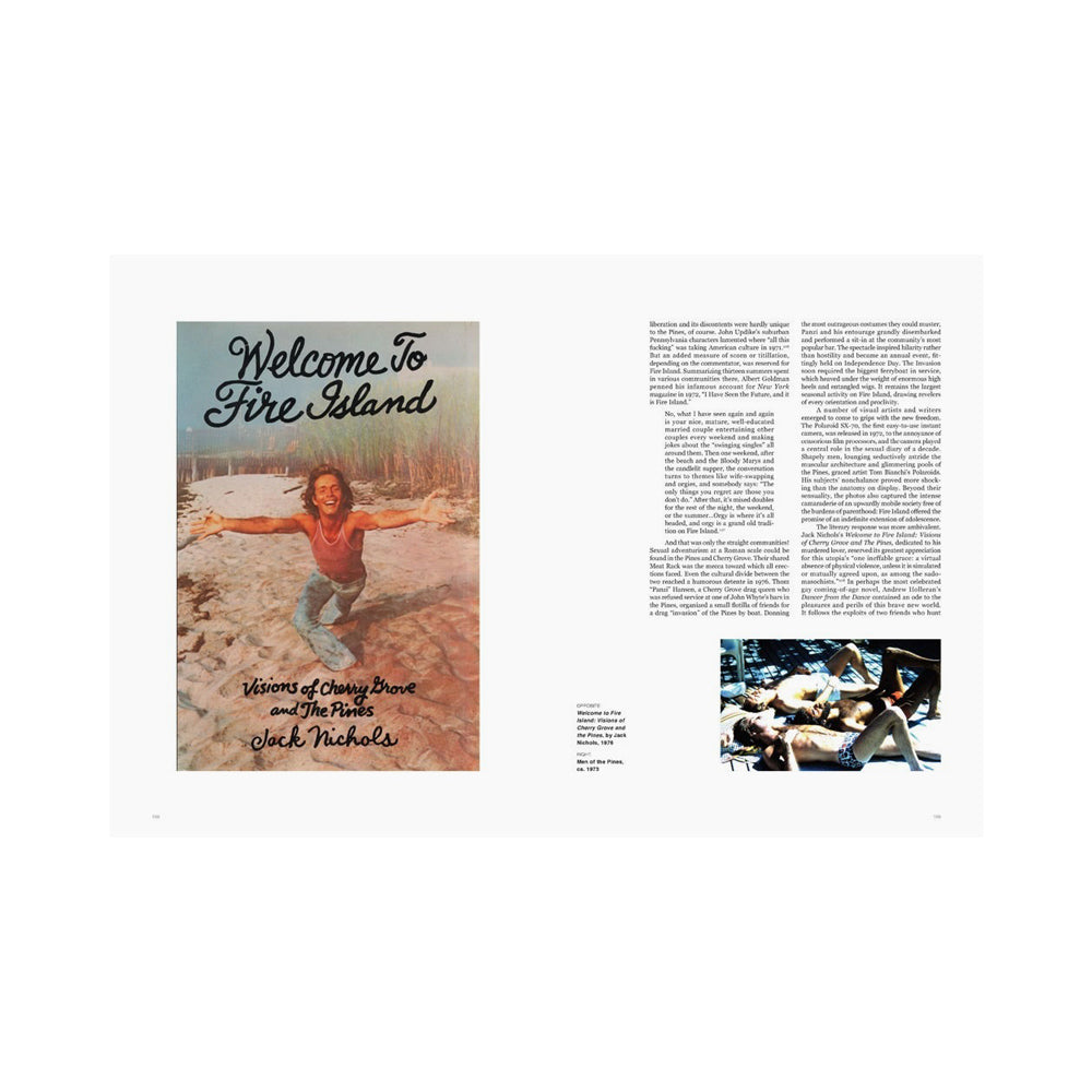 Interior page featuring text and images of men enjoying Fire Island. 