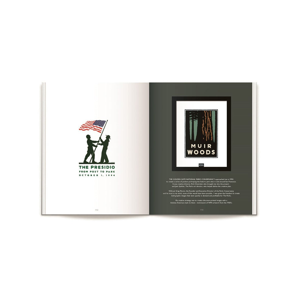 Interior pages featuring text and illustrations of the Presidio and Muir Woods.