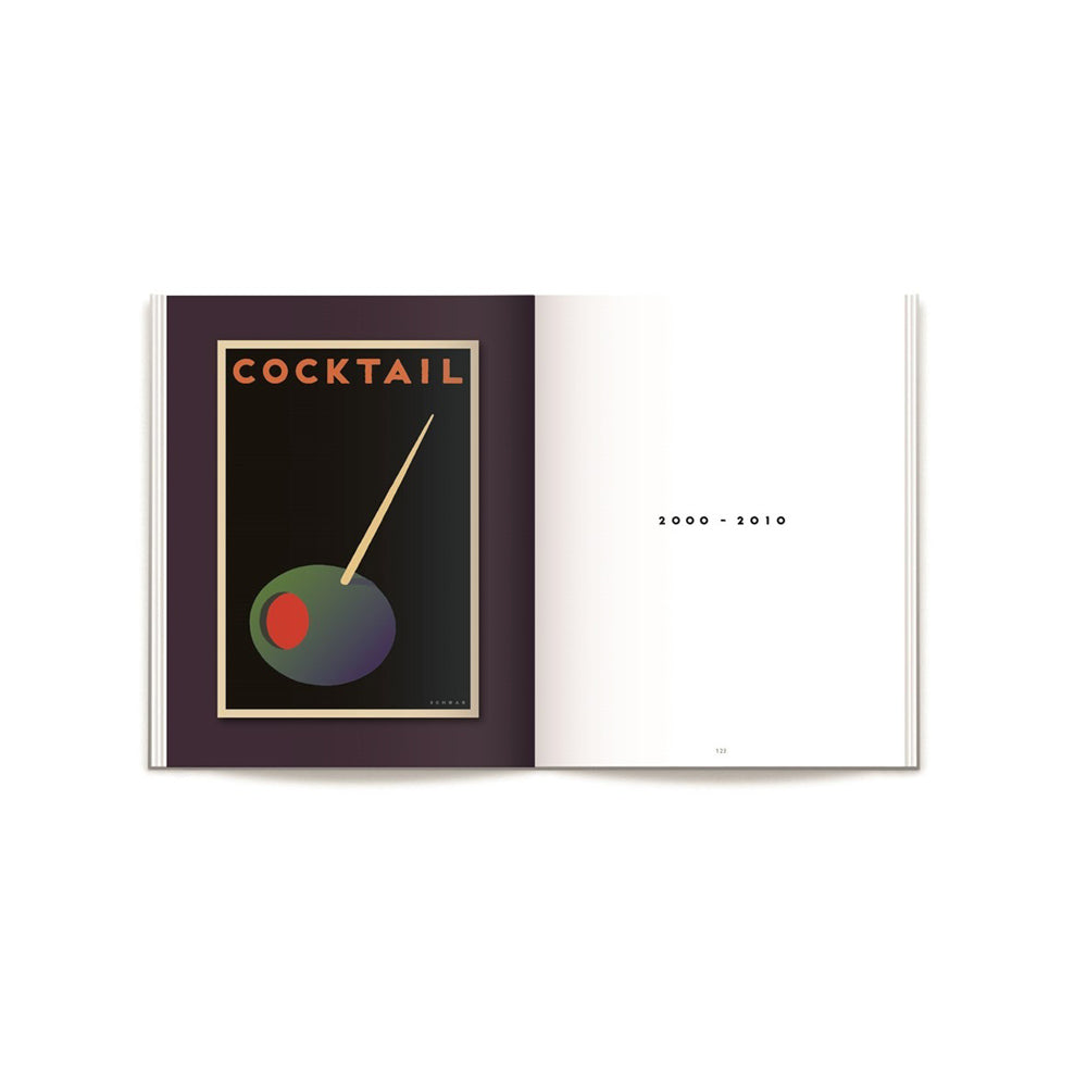 Interior pages featuring a cocktail-themed illustration and text.  