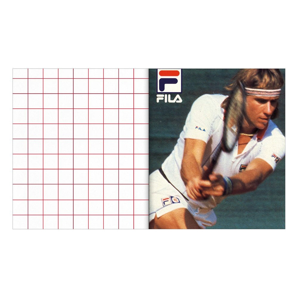 Interior page; photographs of tennis player wearing FILA apparel.