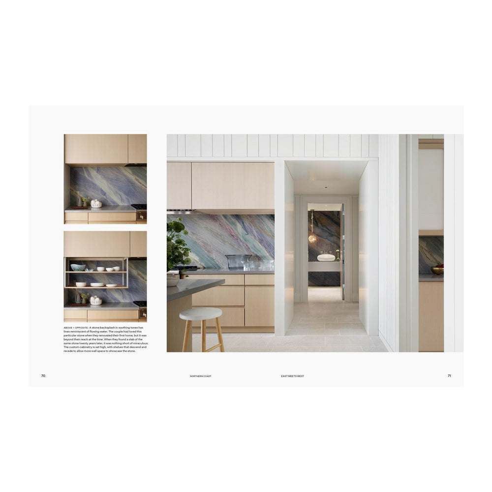 Interior page featuring two  images living spaces and text.