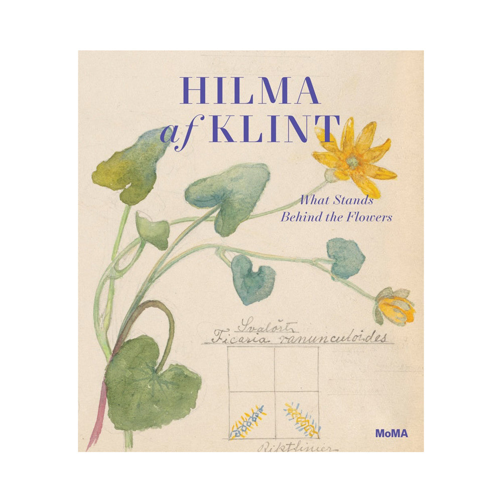 Book cover of 'Hilma af Klint: What Stands Behind the Flowers' with floral illustrations and text.