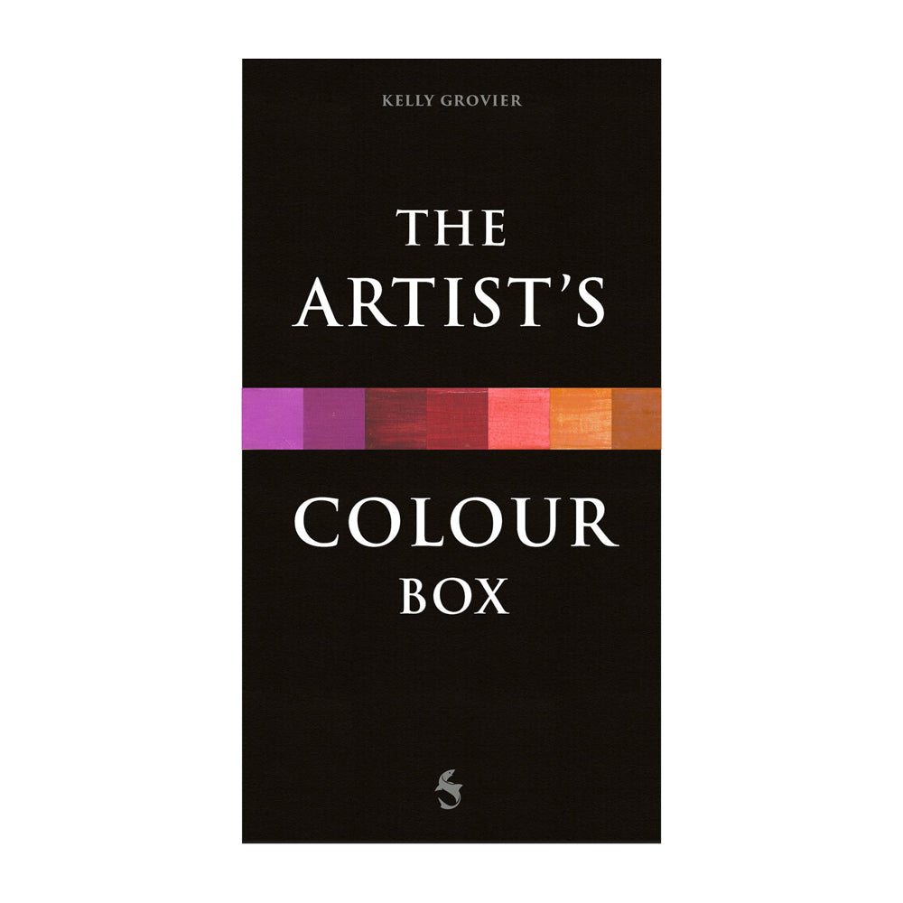 Book cover of 'The Artist's Colour Box' by Kelly Grovier with color swatches on a black background.