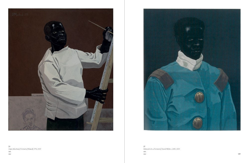 Two portraits of a person in formal attire on a white background