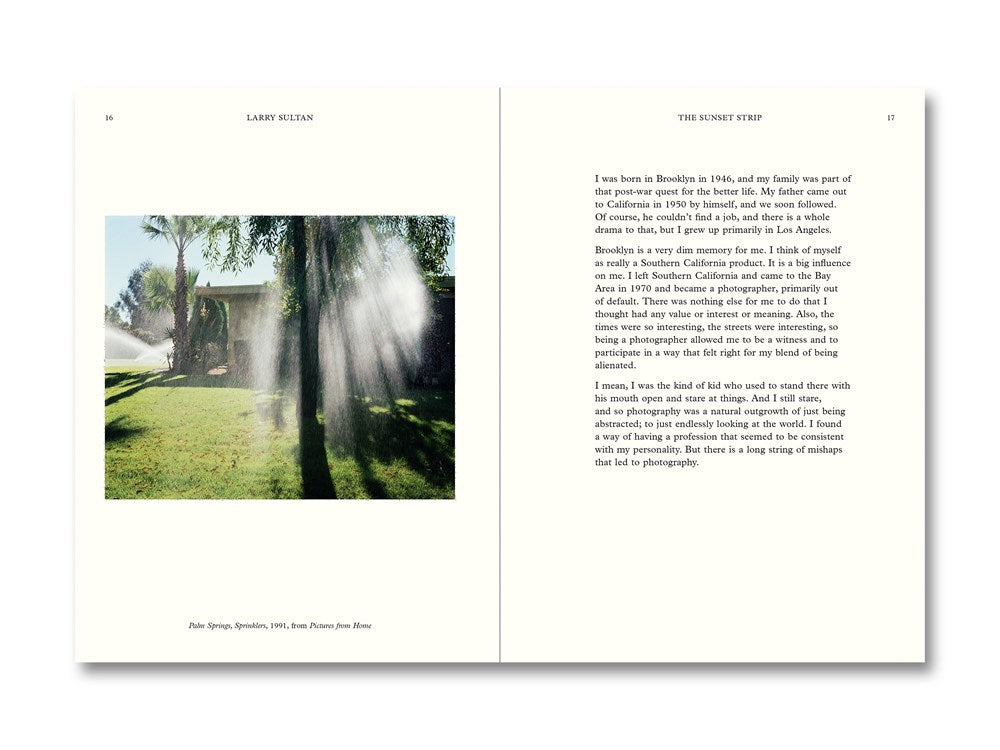 Book cover with a glass shelf displaying various items and text 'Larry Sultan Water Over Thunder Selected Writings'.