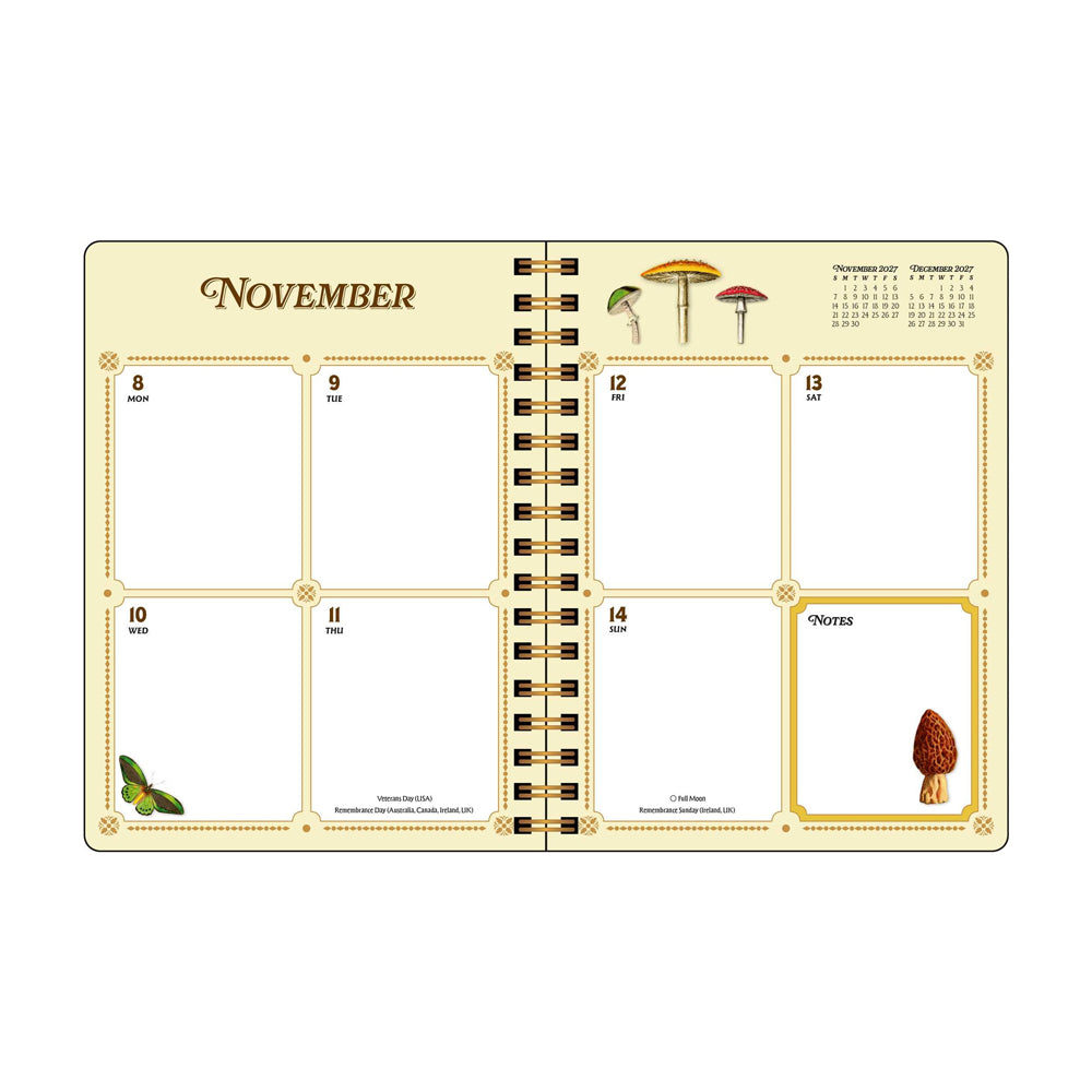 Interior spread featuring grid spaces for  a week in November. 