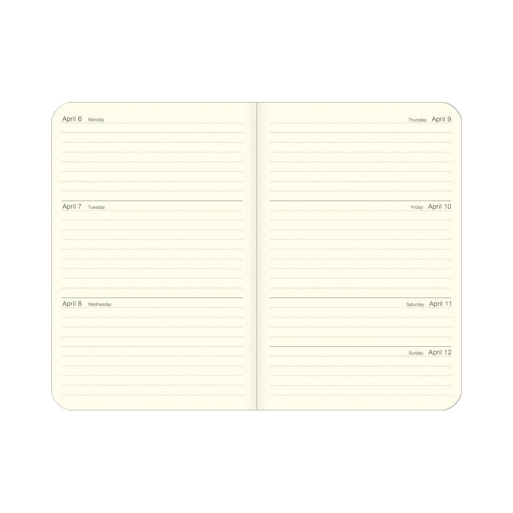 Open weekly planner with lined pages.