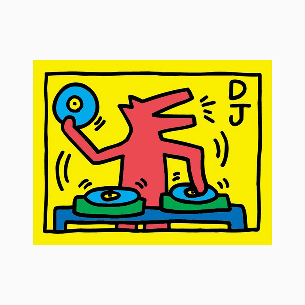Image of Keith Haring&#39;s  &quot;Dj Dog&quot; sticker.