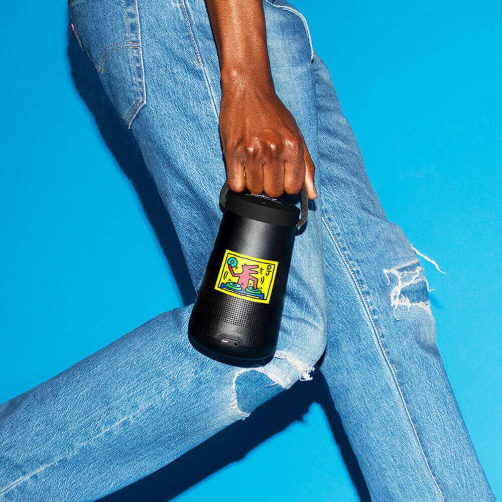 Image of Keith Haring's  "Dj Dog" sticker.