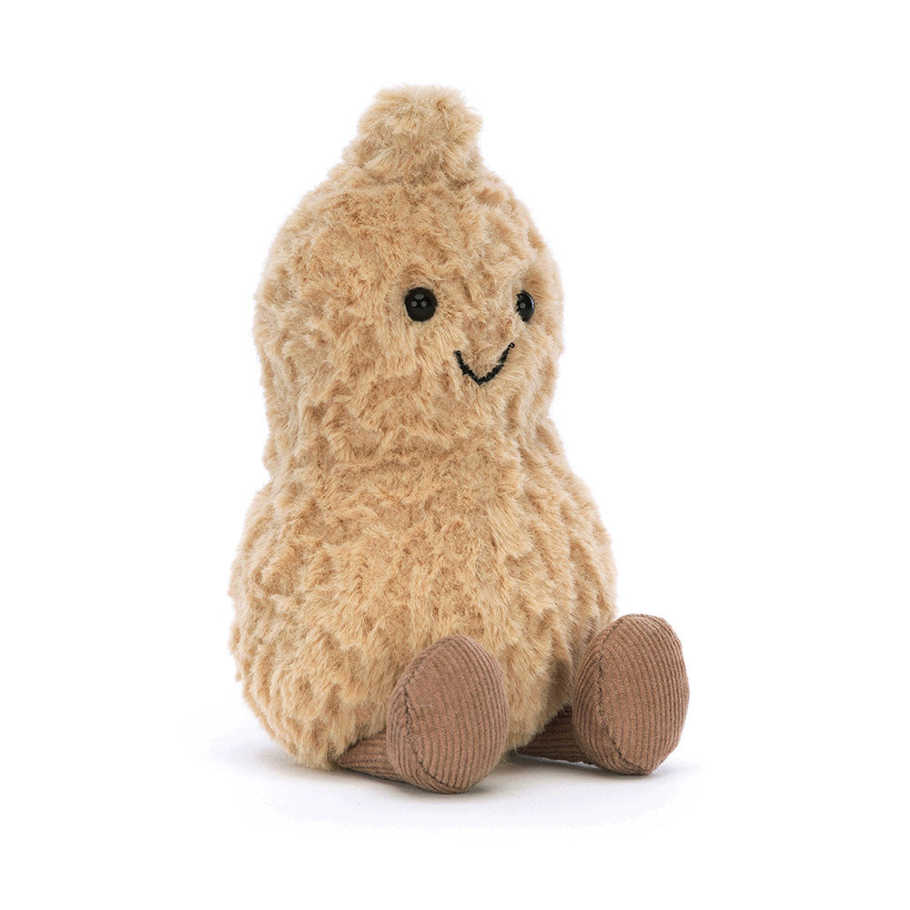 Plush toy shaped like a peanut on a white background