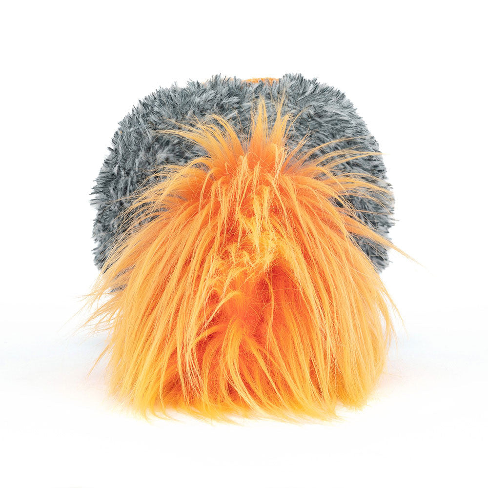 Gray and orange plush toy on a white background (back view)