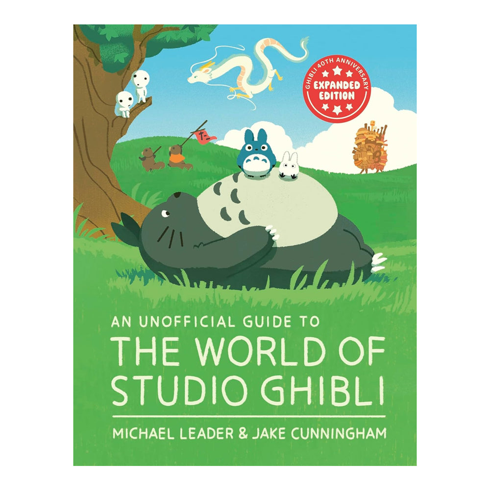 Book cover of 'An Unofficial Guide to the World of Studio Ghibli' with cartoon characters and green grass.