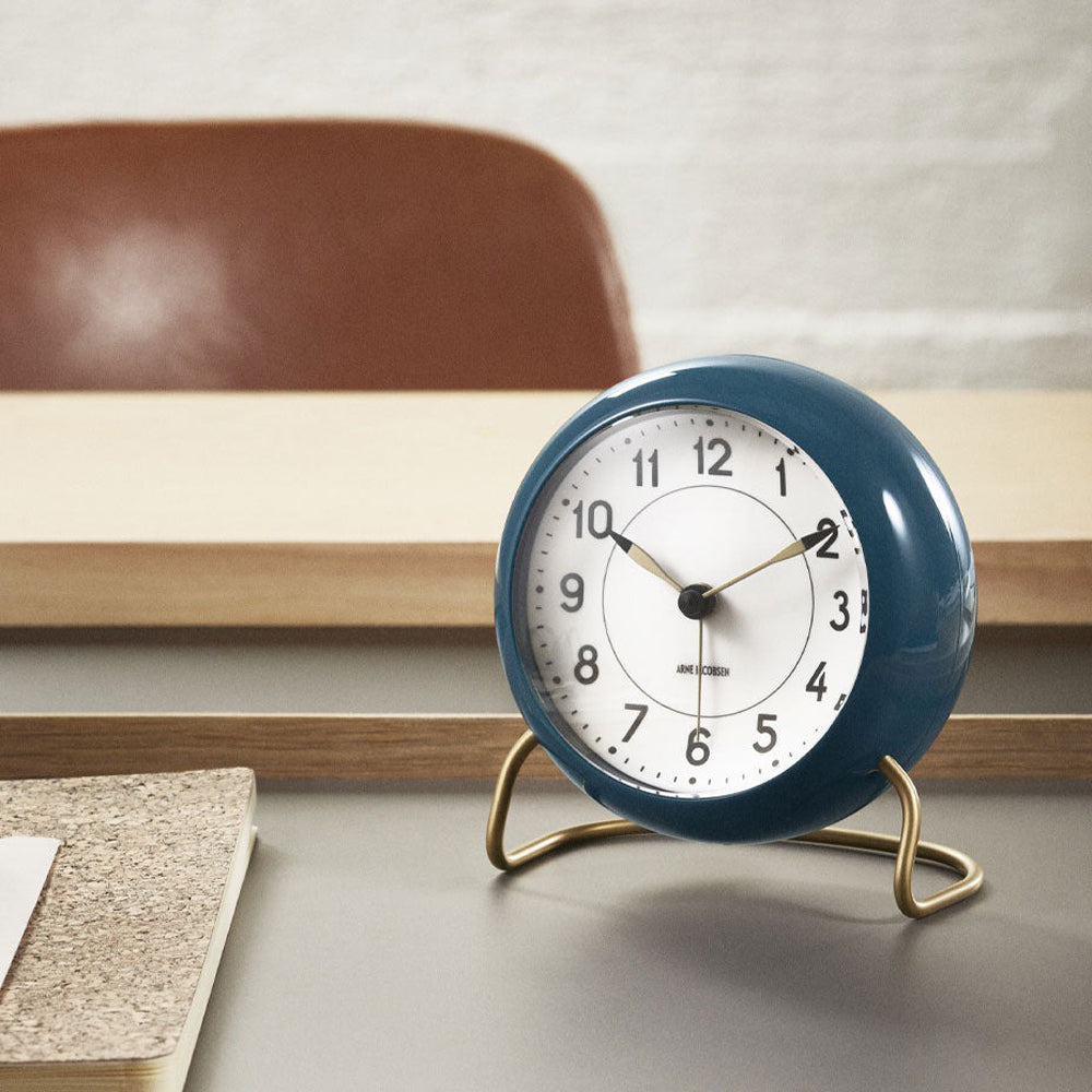 Arne Jacobsen Station Alarm Clock: Petrol Blue - SFMOMA Museum Store