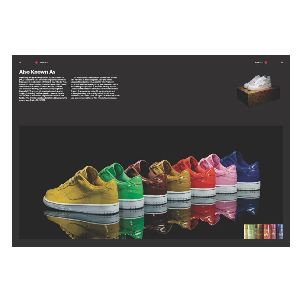 Colorful sneakers displayed on a reflective surface with a black background