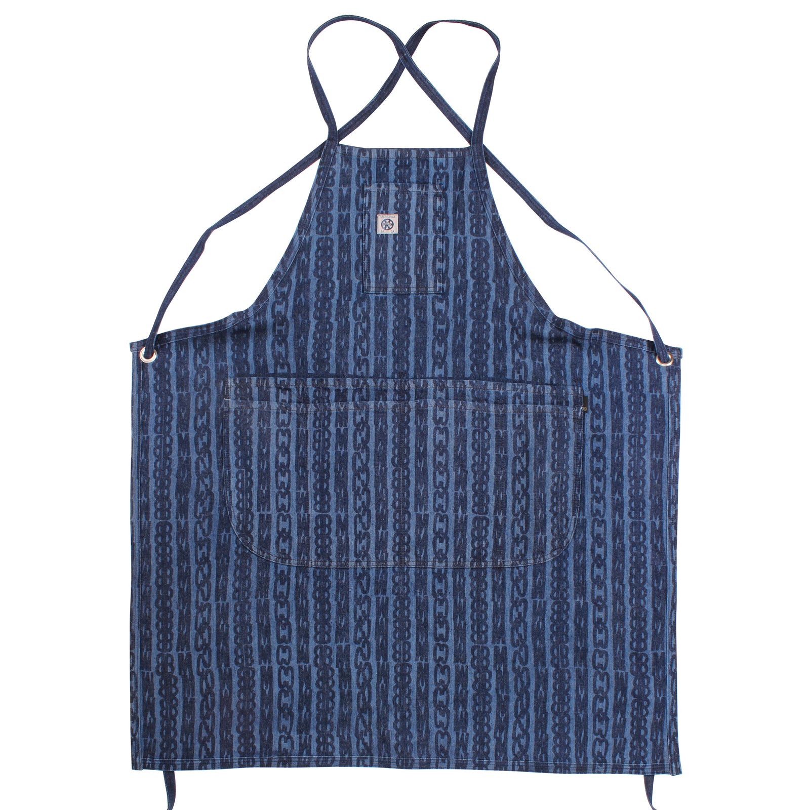 Ruth Asawa Denim Apron flat on white backdrop