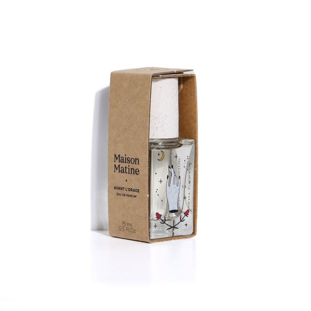 Maison Matine Avant L'Age Eau De Toilette 15ml bottle in its original brown kraft paper packaging box, set against a plain white background.