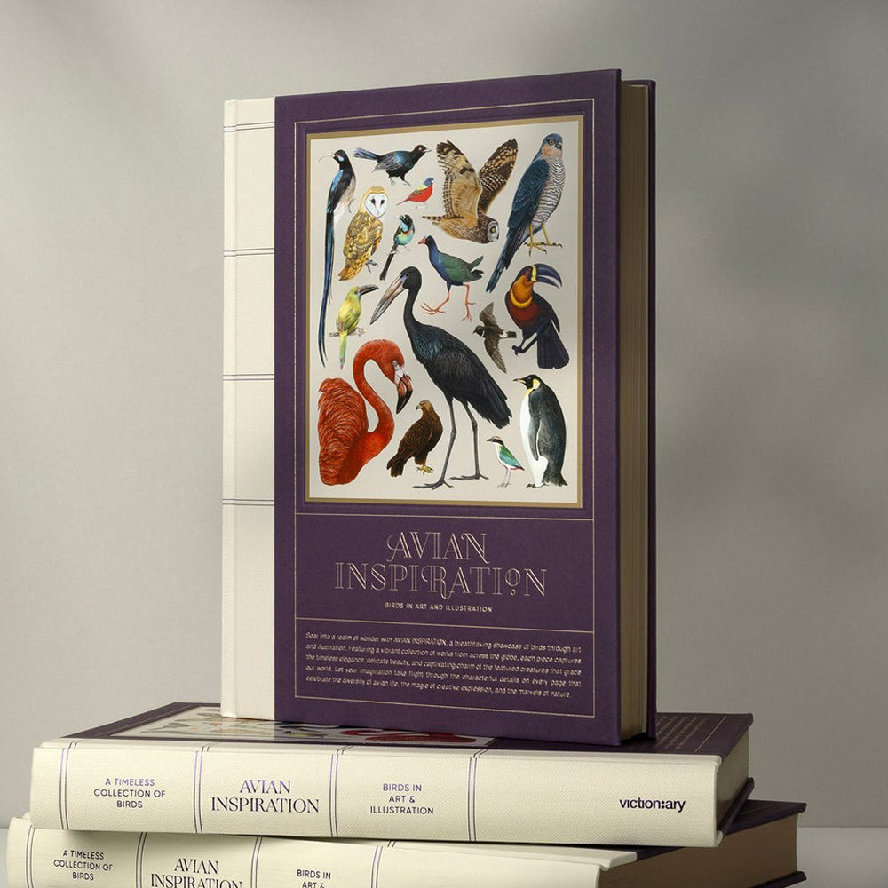 Book cover with colorful bird illustrations on a purple background