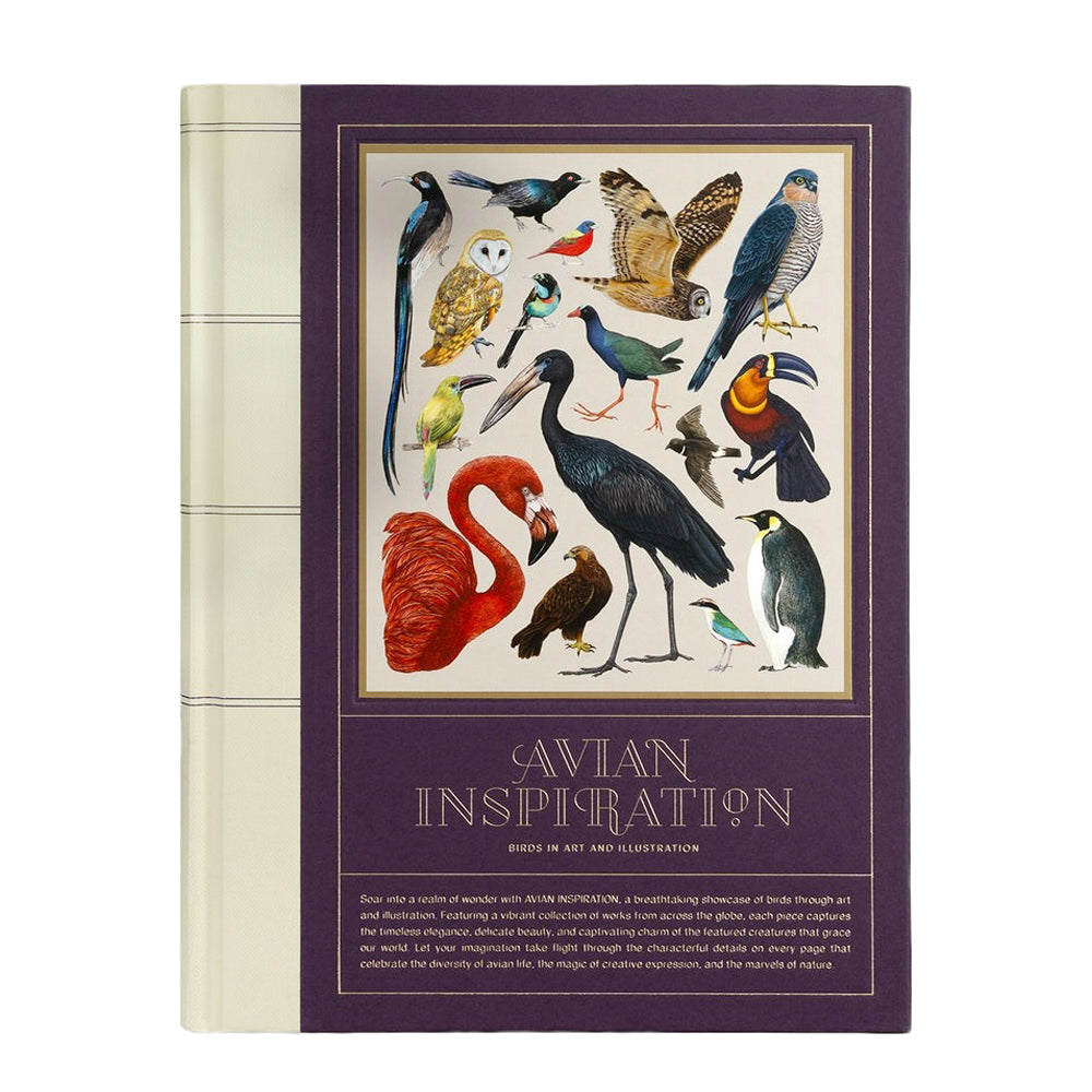 Book cover with colorful bird illustrations on a purple background