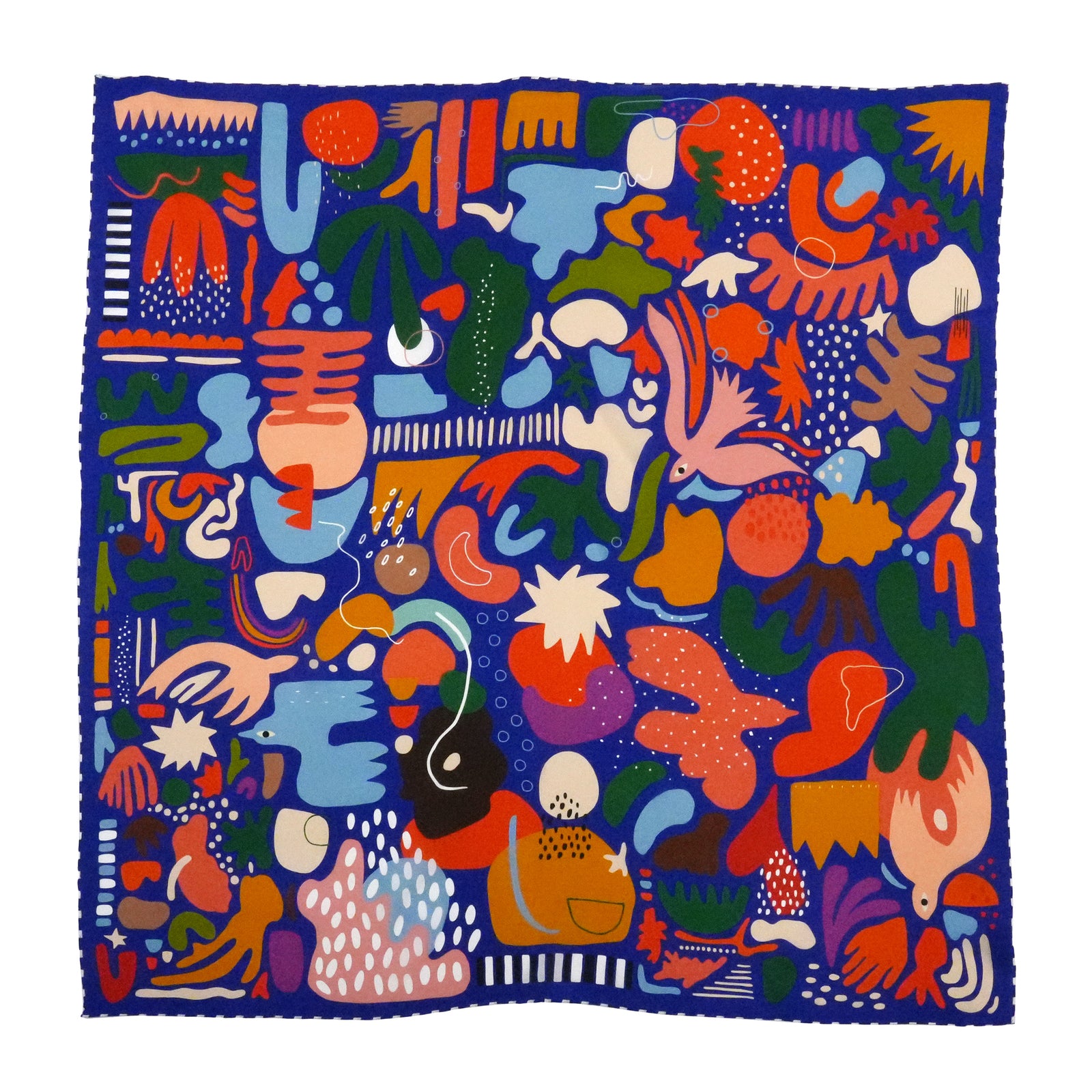 Colorful abstract patterned fabric on a white background