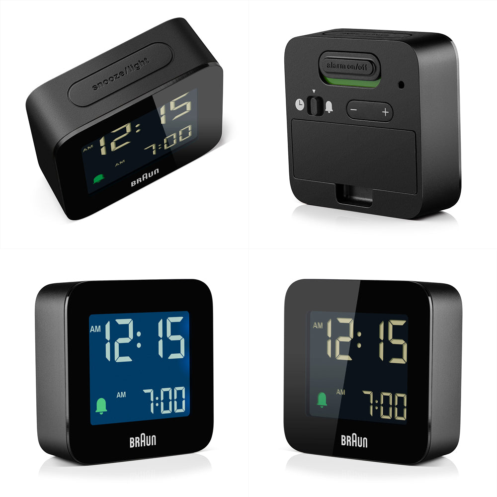 Braun Digitale radiogestuurde reiswekker voor Midden-Europese tijdzone (DCF) met snooze, compact formaat, negatief LCD-scherm, Quick Set, Crescendo Beep Alarm in grijs, model BC08G-DCF Braun Digitale radiogestuurde reiswekker voor Midden-Europese tijdzone (DCF) met snooze, compact formaat, negatief LCD-scherm, Quick Set, Crescendo Beep Alarm in grijs, model BC08G-DCF