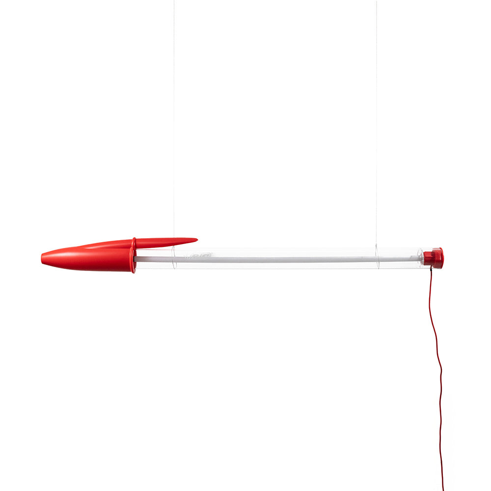 Red and white pen lamp float on a white background