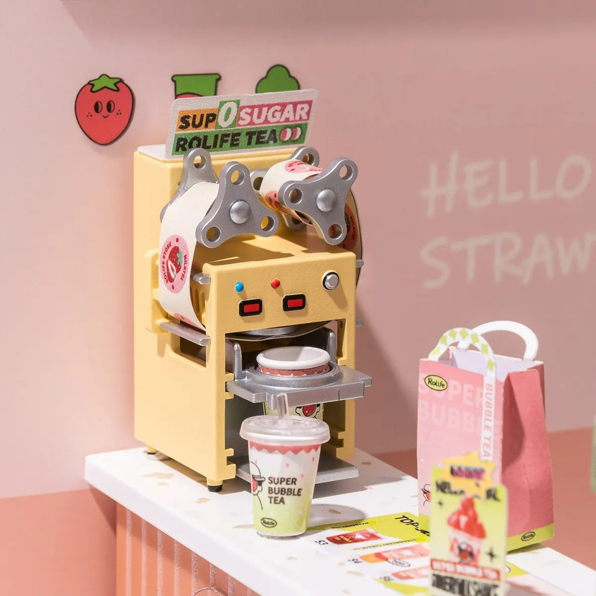 Close up of the miniature Boba machine.