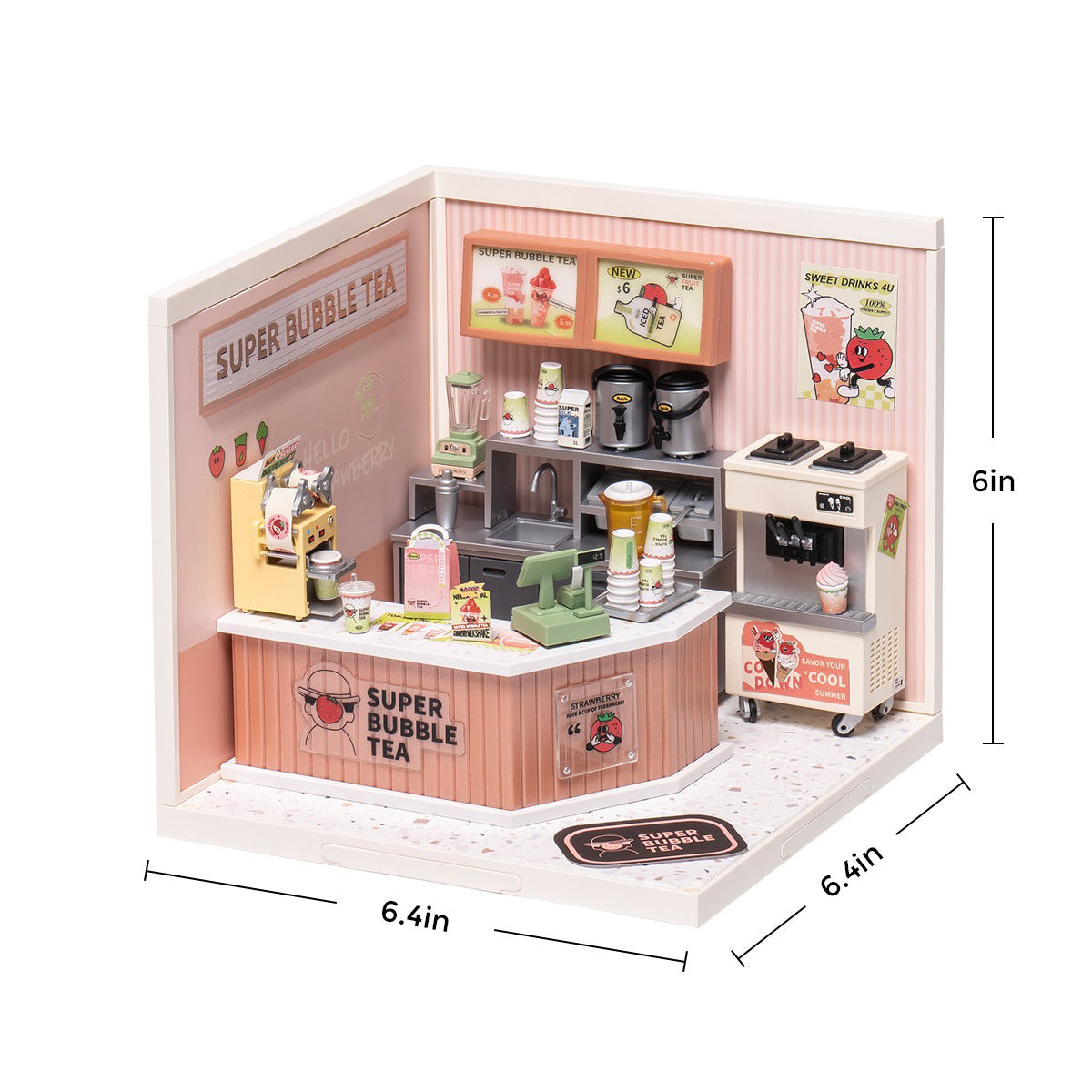 Display setup with measurements.