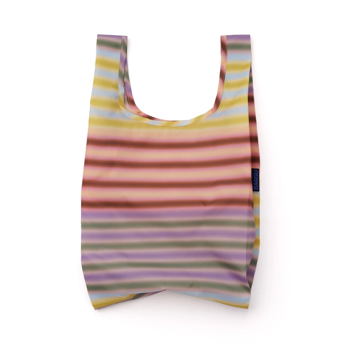 Multicolored striped reusable bag on a white background