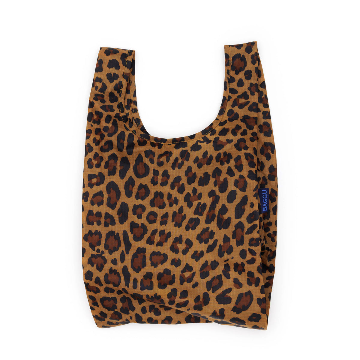 Leopard print reusable bag on a white background