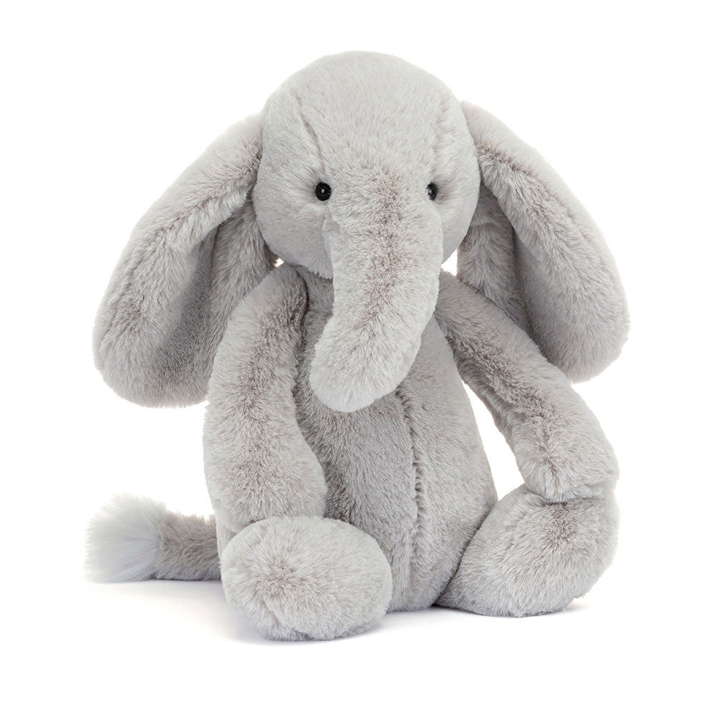 Gray stuffed elephant.