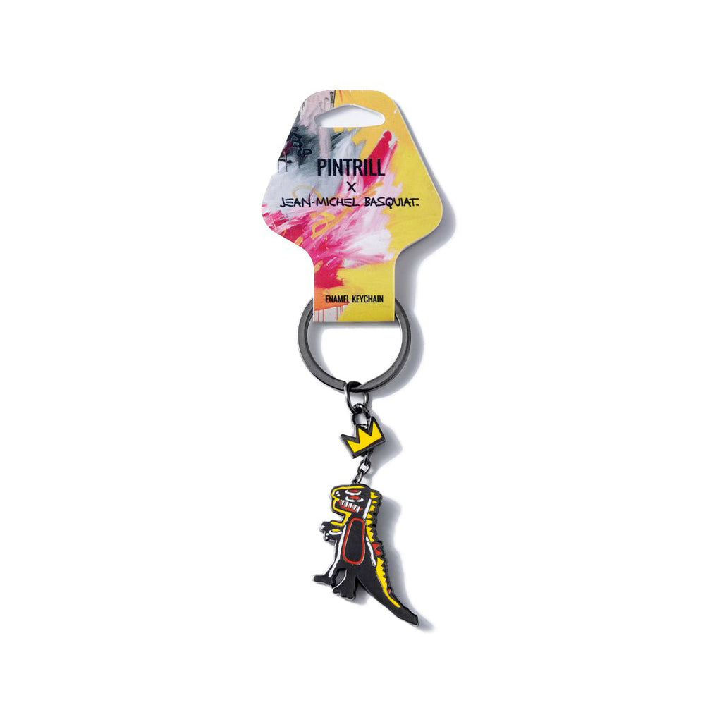 Basquiat Crowned T-Rex Keychain with label.