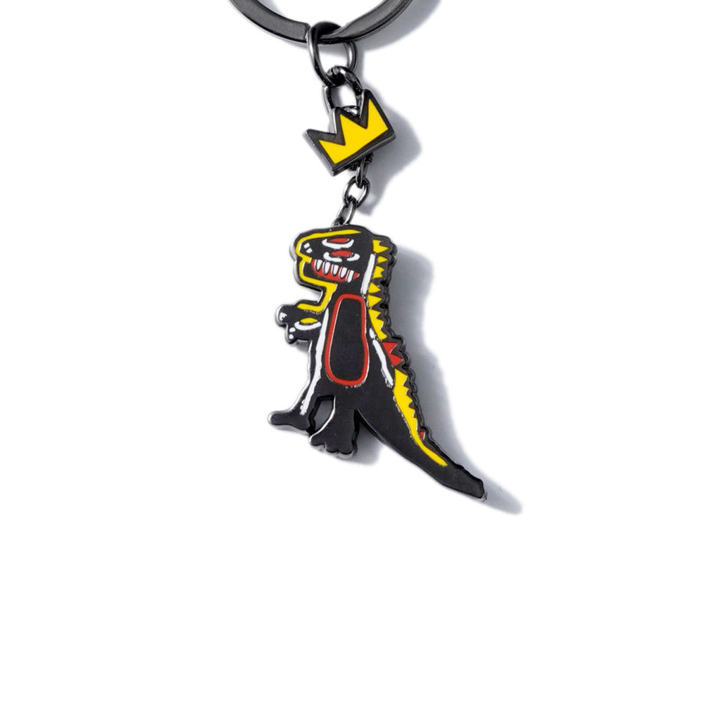 Basquiat Crowned T-Rex Keychain with label.