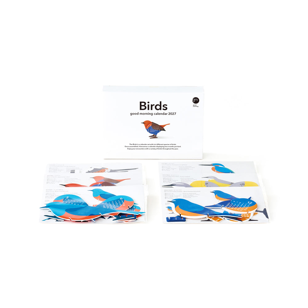 Assembled bird-shaped calendars. 