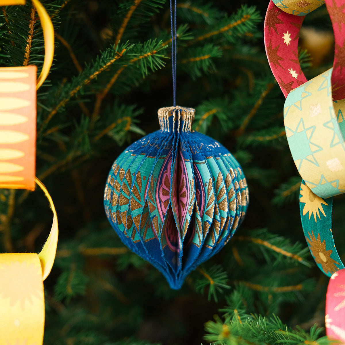 Blue Bauble Honeycomb Ornament