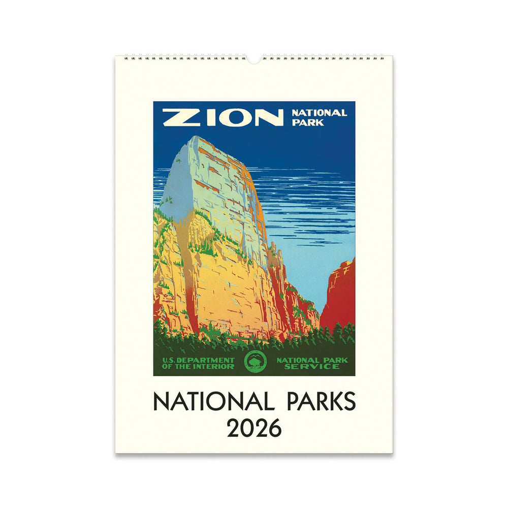 Cover of the 2026 National Parks Calendar featuring an illustration of Zion National Park.