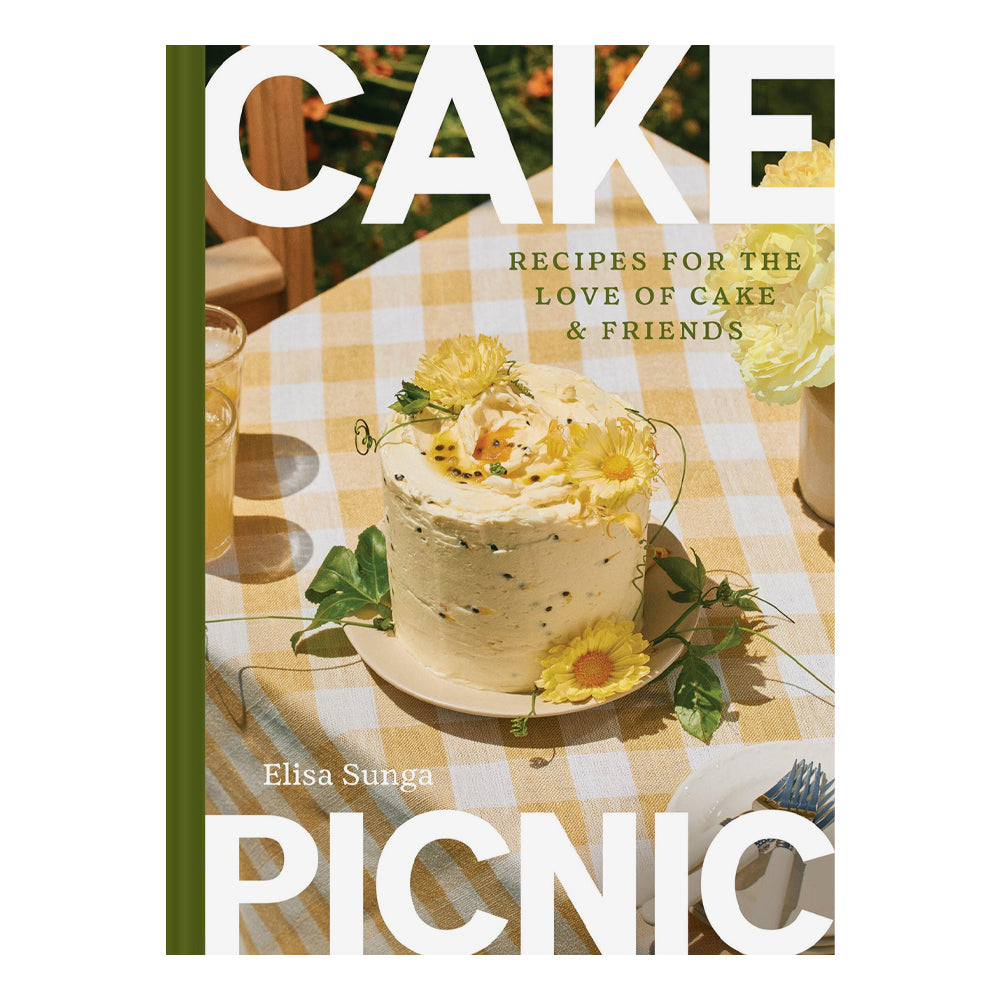 Book cover of 'Picnic' by Elisa Sunga featuring a cake on a checkered tablecloth.