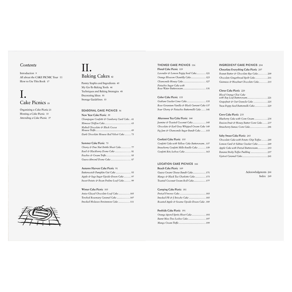 Table of contents page for a cookbook with black text on a white background