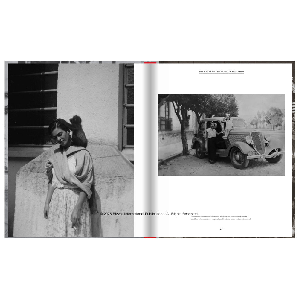 Open book showing a black and white photo of a woman and an old car.