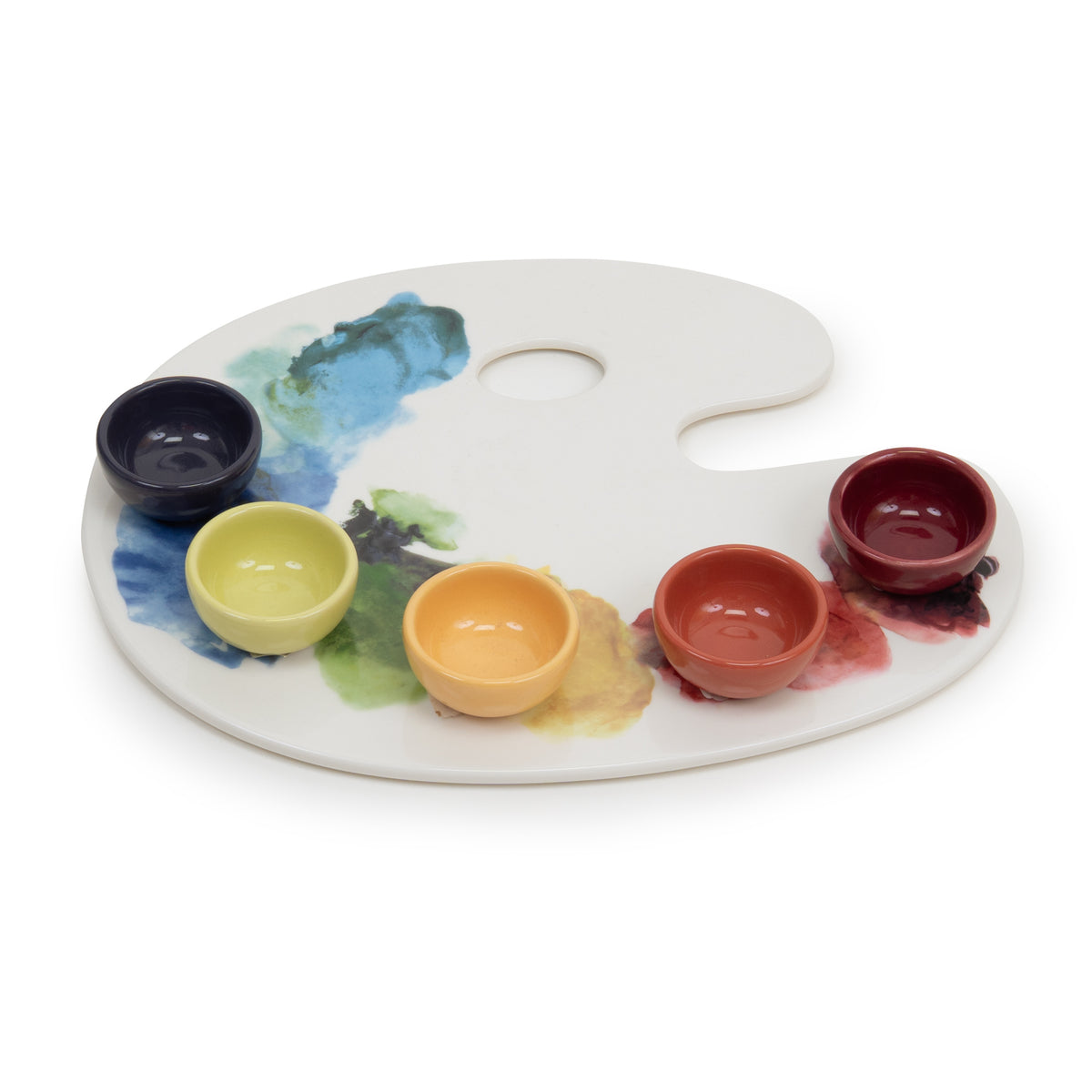 Artist Palette Cheese Tray shown with optional colored finger bowls