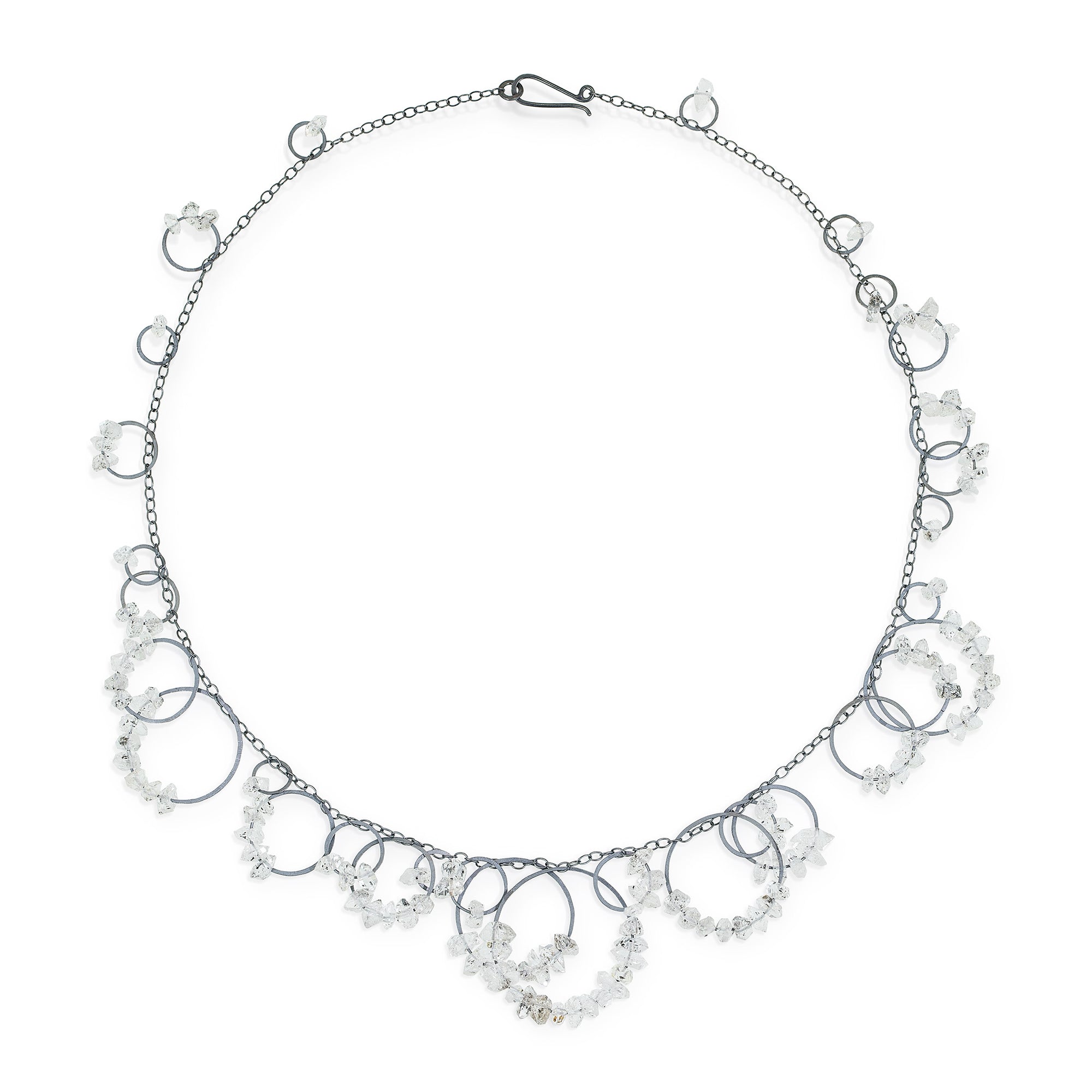 Medium Circle Bunches Necklace with Herkimer Quartz