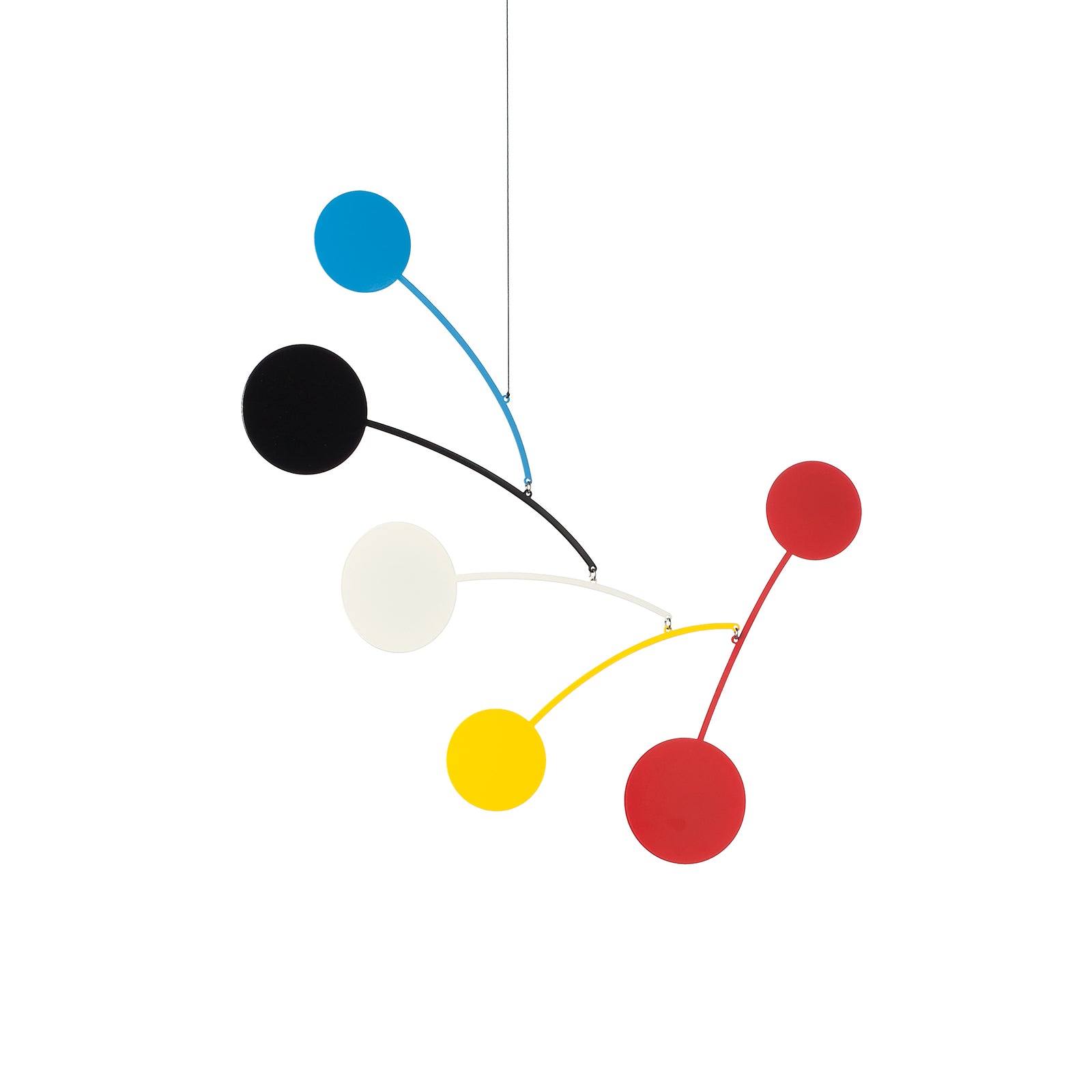Colorful abstract mobile with circles on a white background