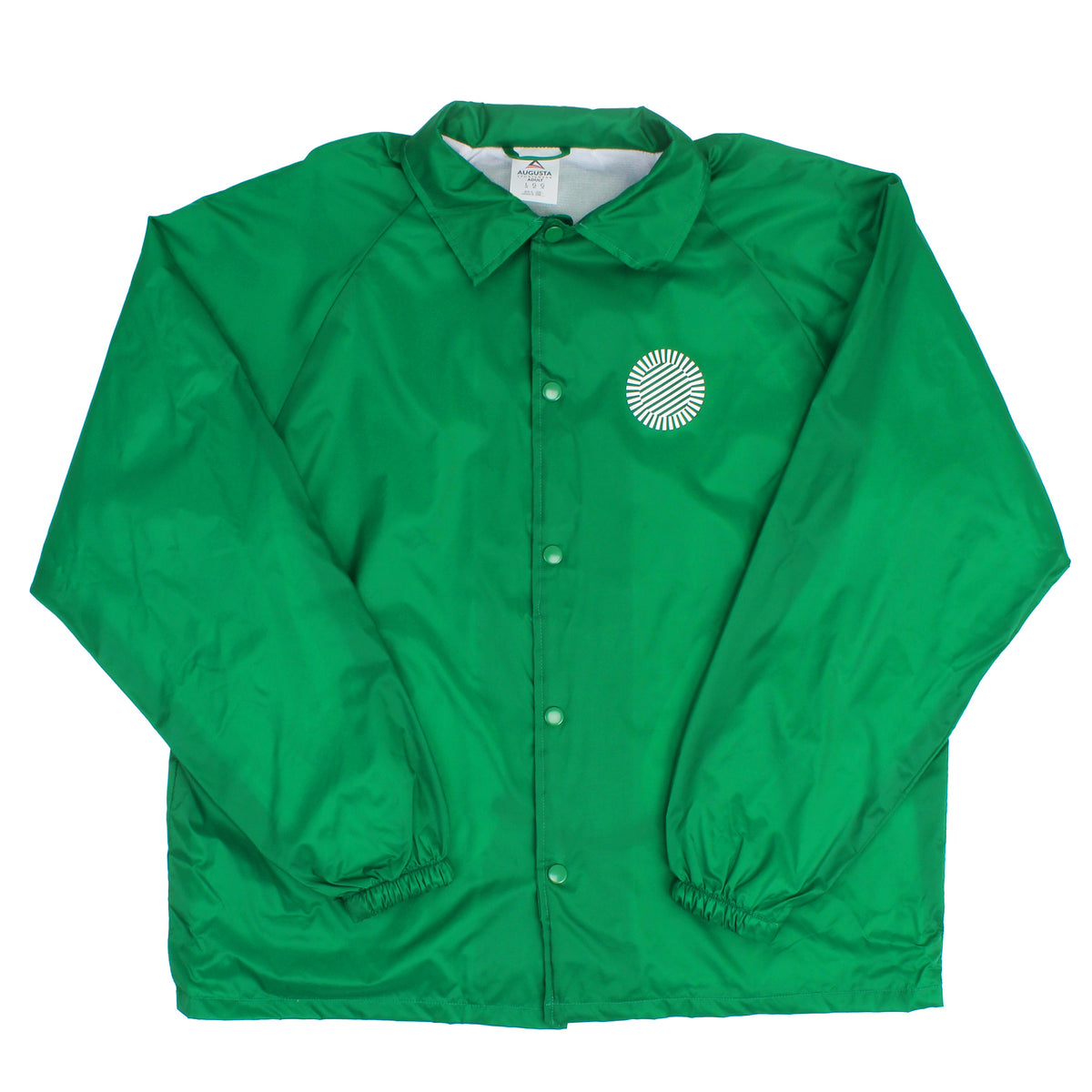 SFMOMA Collegiate Logo Coach Jacket: Green front view