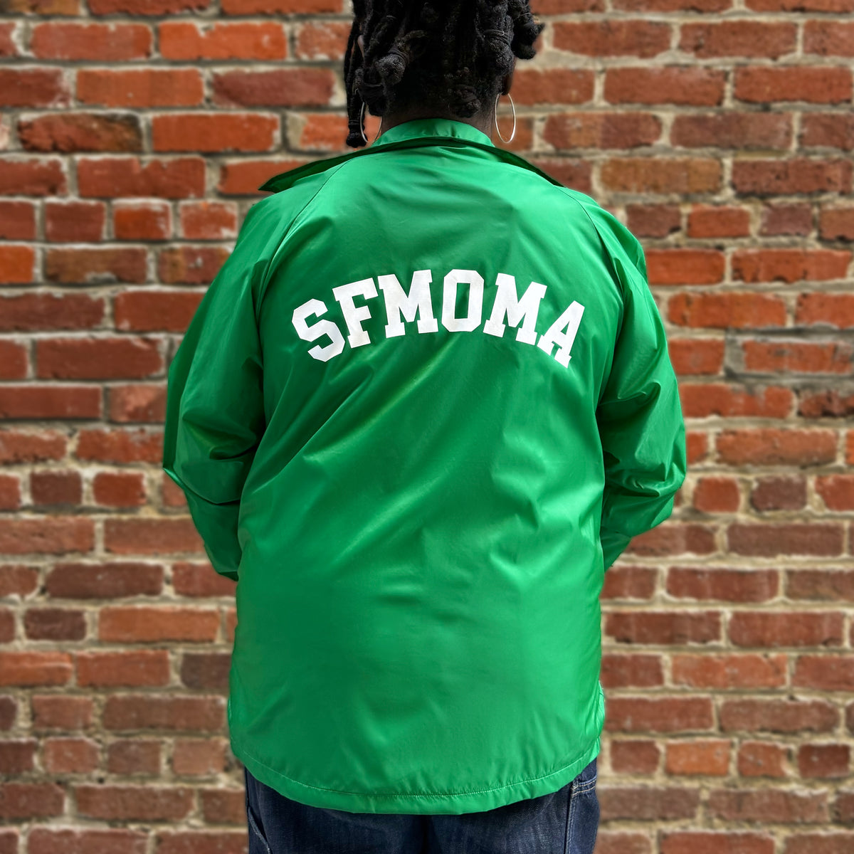 SFMOMA Collegiate Logo Coach Jacket: Green